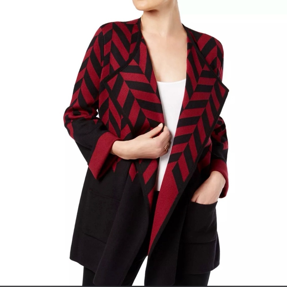 Alfani Red and Black Chevron Cardigan sweater woman’s medium